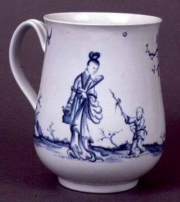 Worcester mug of baluster form decorated in blue underglaze, c.1755 by English School